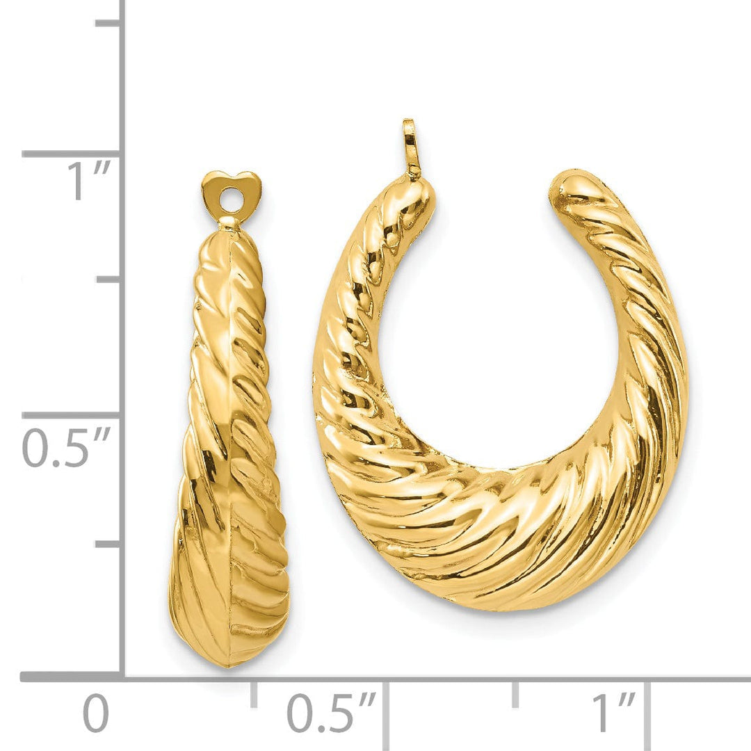 14k Yellow Gold Twisted Design Hollow Hoop Earring Jackets