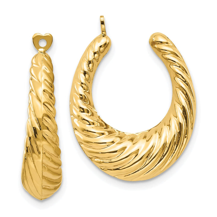 14k Yellow Gold Twisted Design Hollow Hoop Earring Jackets