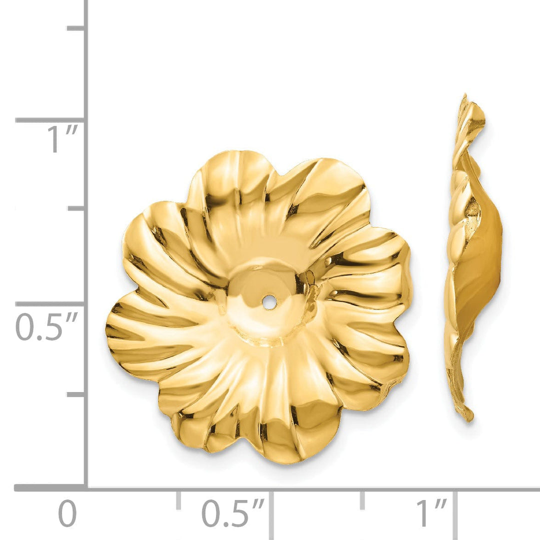 14k Yellow Gold Polished Floral Design Earring Jackets