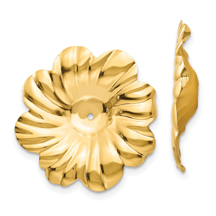 14k Yellow Gold Polished Floral Design Earring Jackets