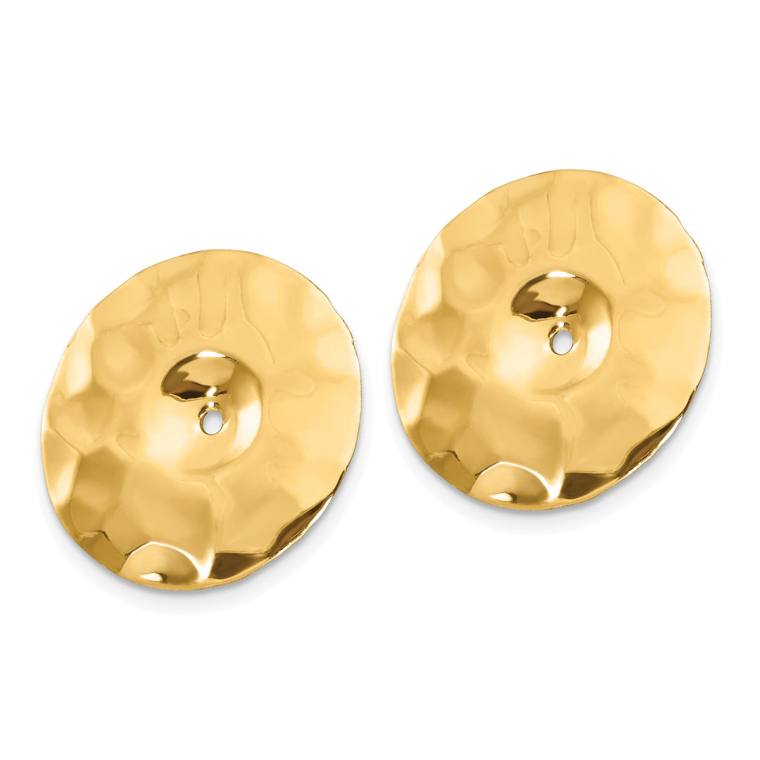 14k Yellow Gold Polished Hammered Design Disc Earring Jackets