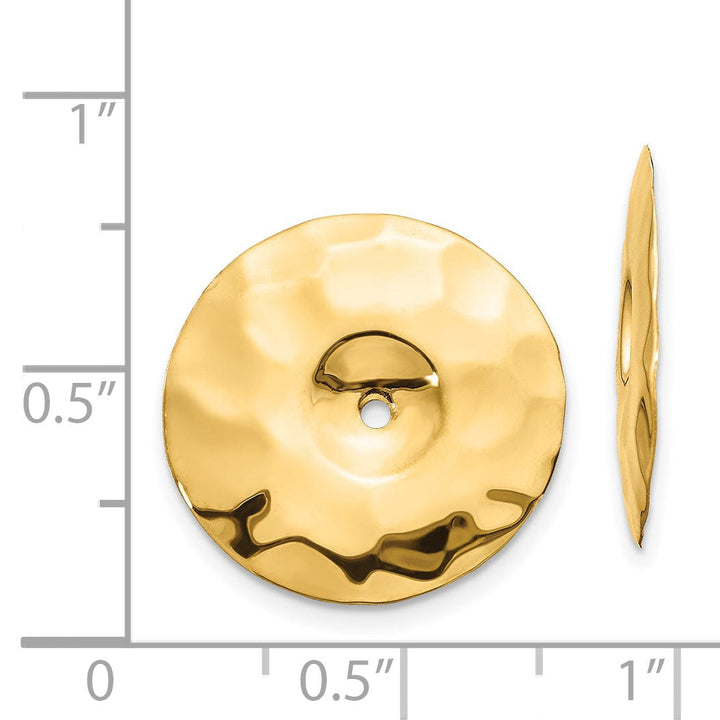 14k Yellow Gold Polished Hammered Design Disc Earring Jackets
