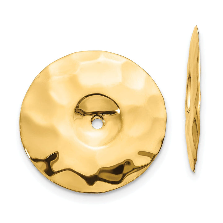 14k Yellow Gold Polished Hammered Design Disc Earring Jackets