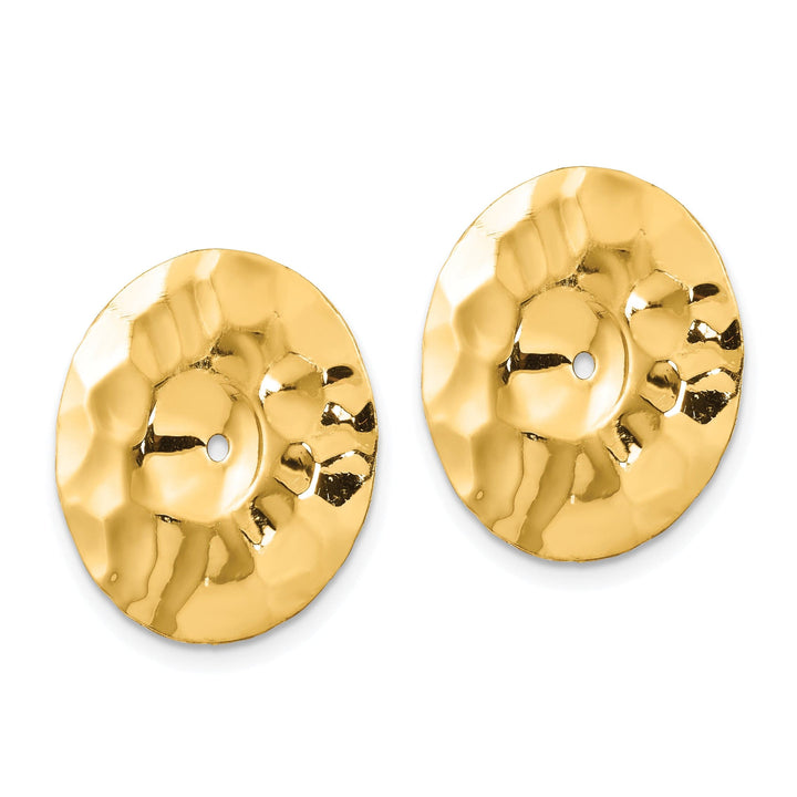 14k Yellow Gold Polished Disc Hammered Design Earring Jackets