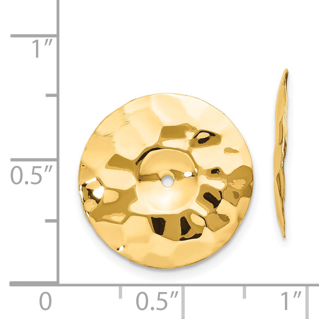 14k Yellow Gold Polished Disc Hammered Design Earring Jackets