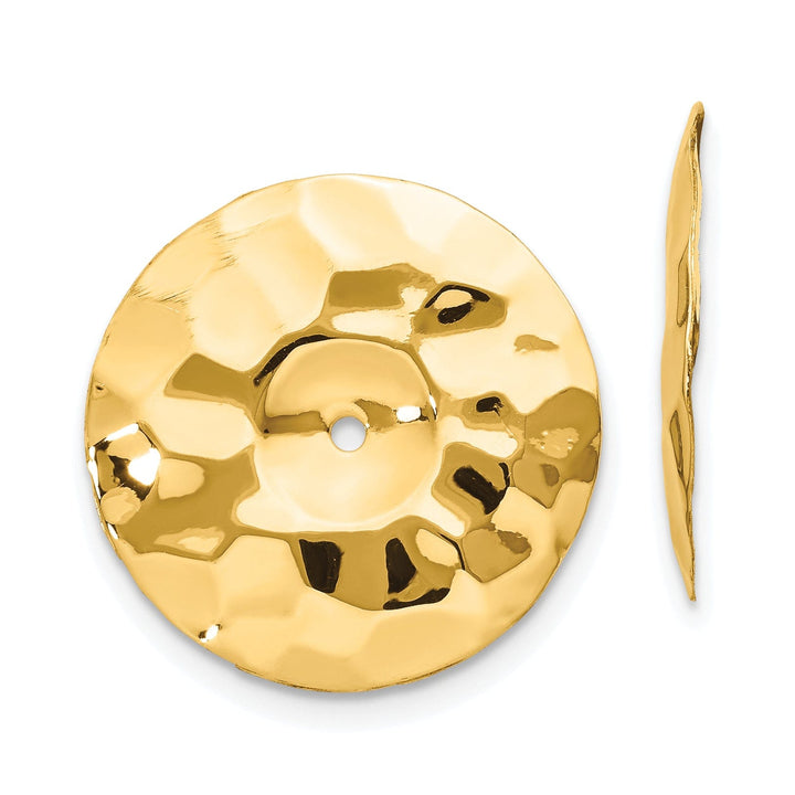 14k Yellow Gold Polished Disc Hammered Design Earring Jackets