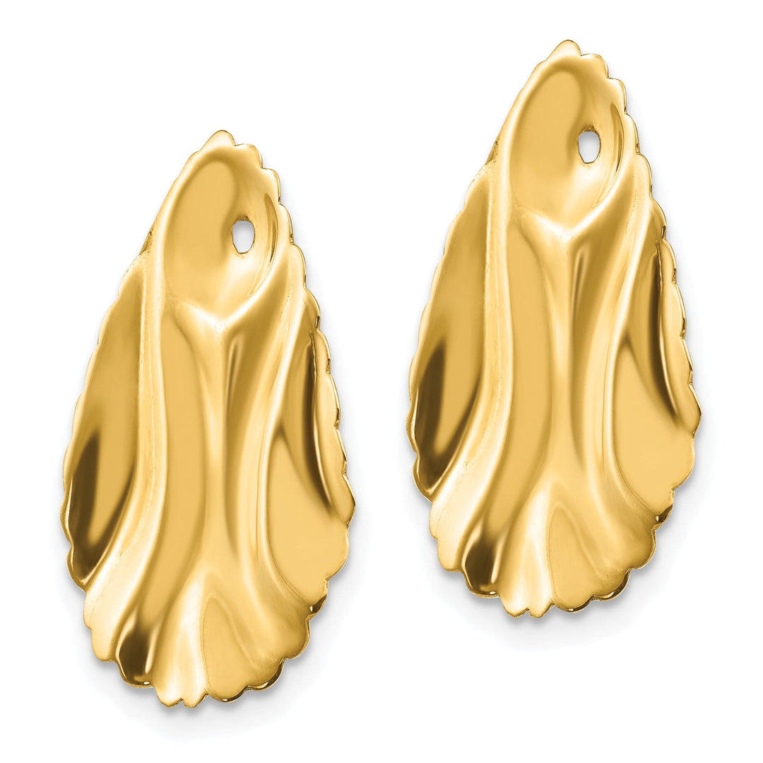 14k Yellow Gold Polished Hammered Oval Shape Earring Jackets