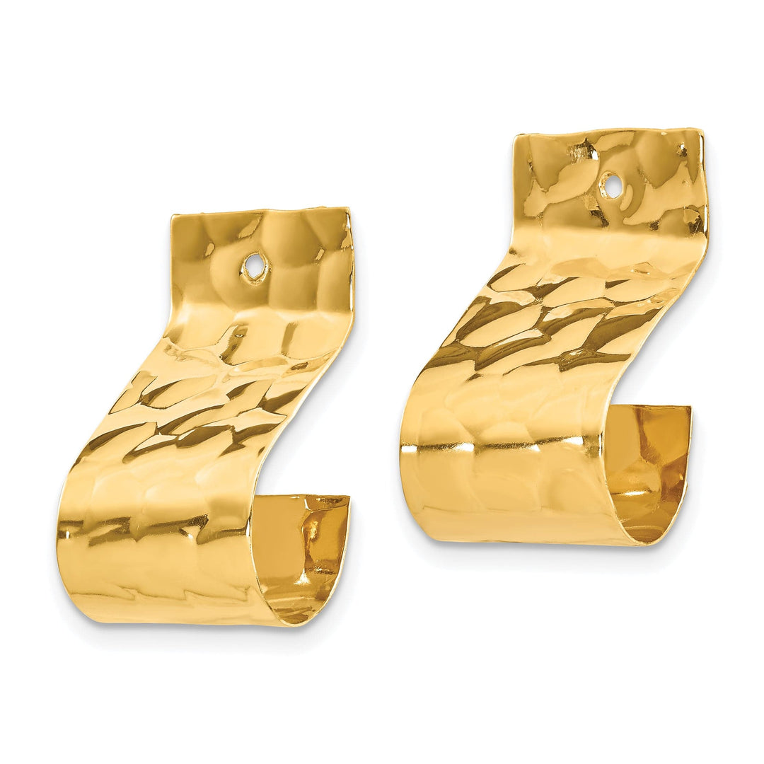 14k Yellow Gold Polished Hammered J-Hoop Earring Jackets