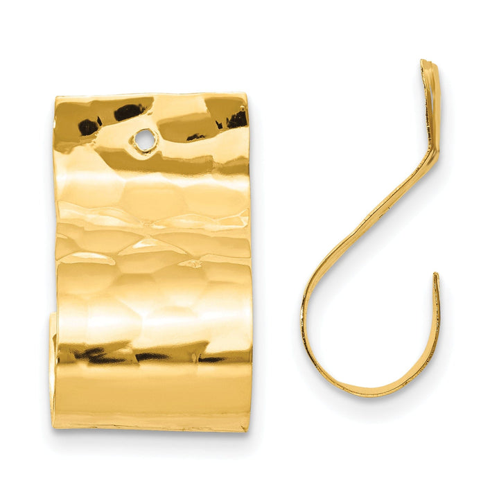 14k Yellow Gold Polished Hammered J-Hoop Earring Jackets