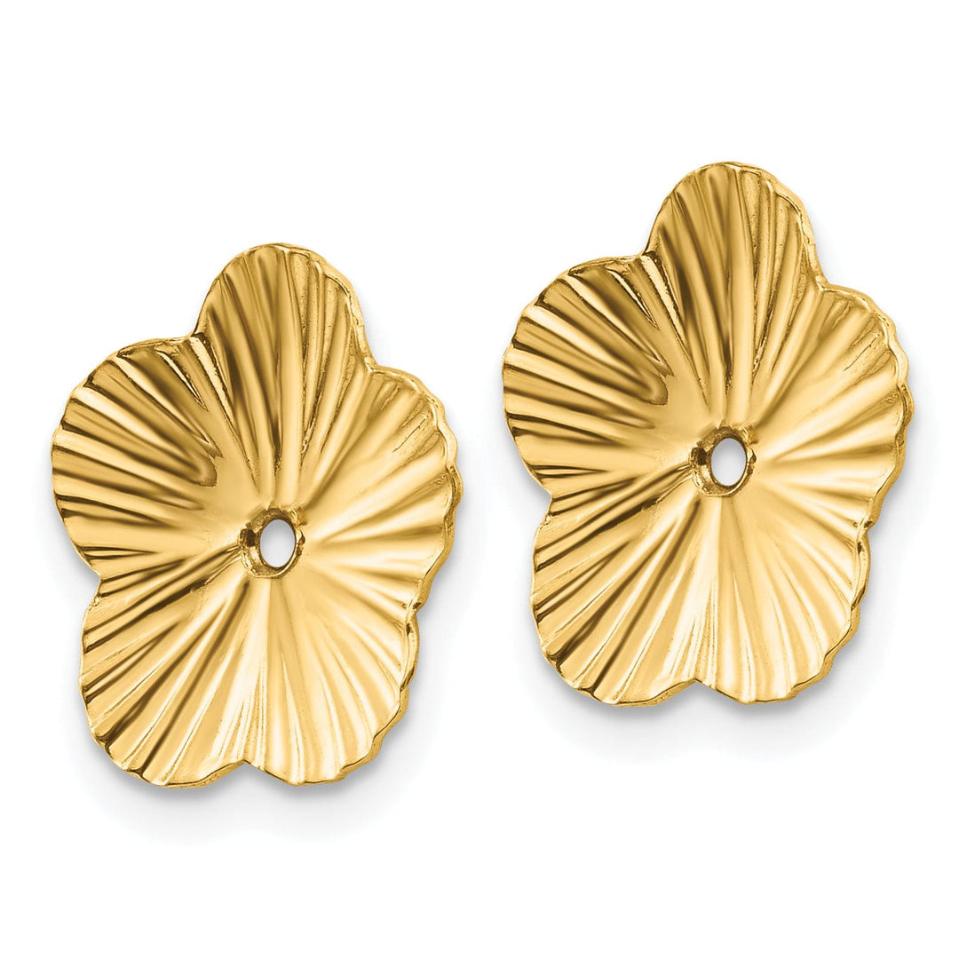 14k Yellow Gold Polished Fancy Floral Design Earring Jackets