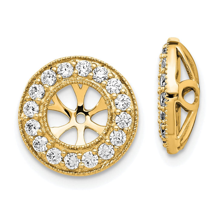 14k Yellow Gold 3/4 CT Diamond Circle Design Earring Jackets