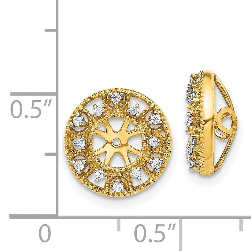 14k Yellow Gold 1/10 CT Diamond Fancy Circle Earring Jackets