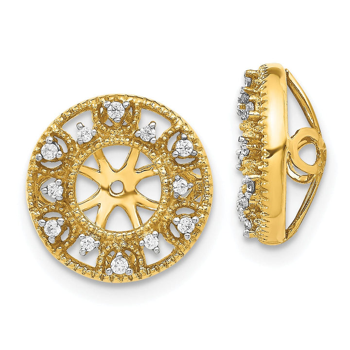 14k Yellow Gold 1/10 CT Diamond Fancy Circle Earring Jackets