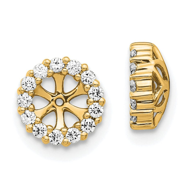 14K Yellow Gold 1/4 CT Diamond Circle Cluster Design Earring Jackets