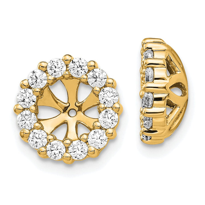 14k Yellow Gold 3/4 CT Diamond Cluster Circle Design Earring Jackets