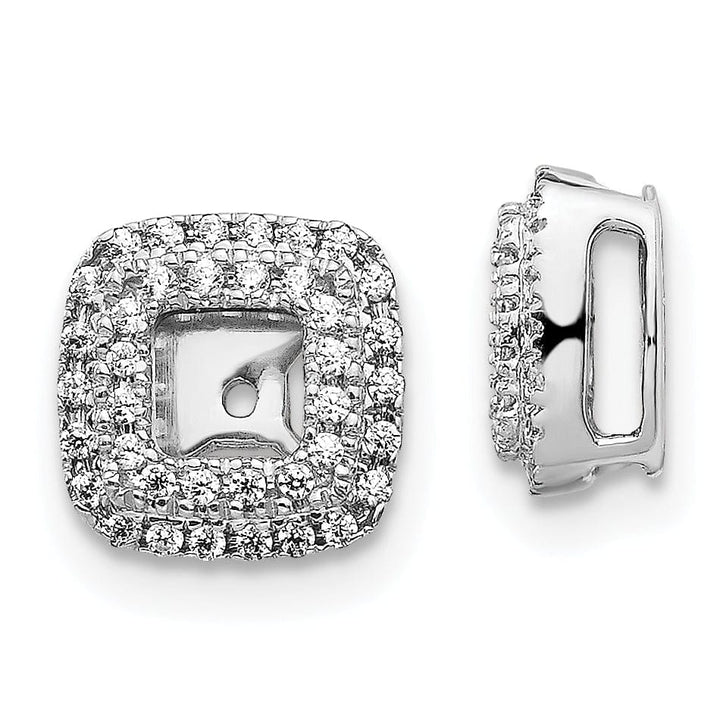 14k White Gold 1/4 CT Diamond Square Design Earring Jackets