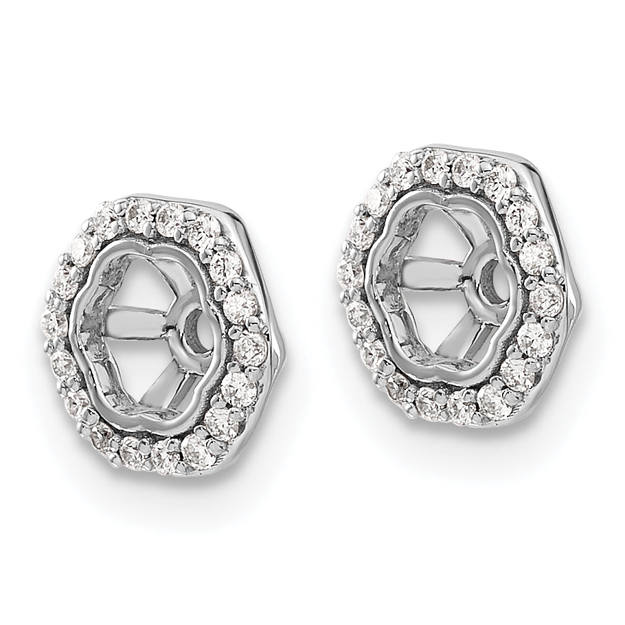 14k White Gold Hexagon Design 1/6 CT Diamond Earring Jackets