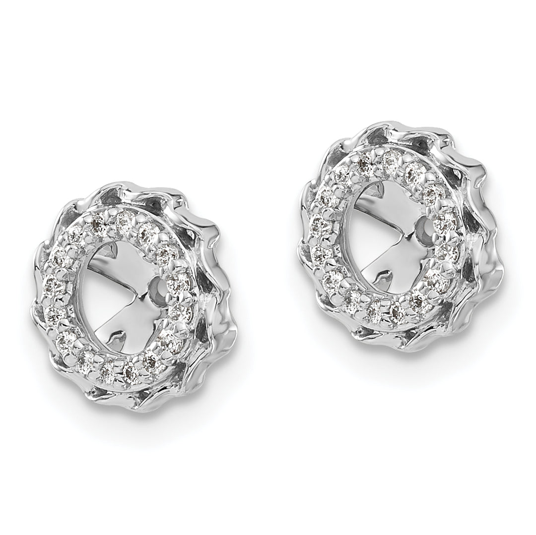 14k White Gold Twisted Edge 1/10 CT Diamond Cluster Earring Jackets