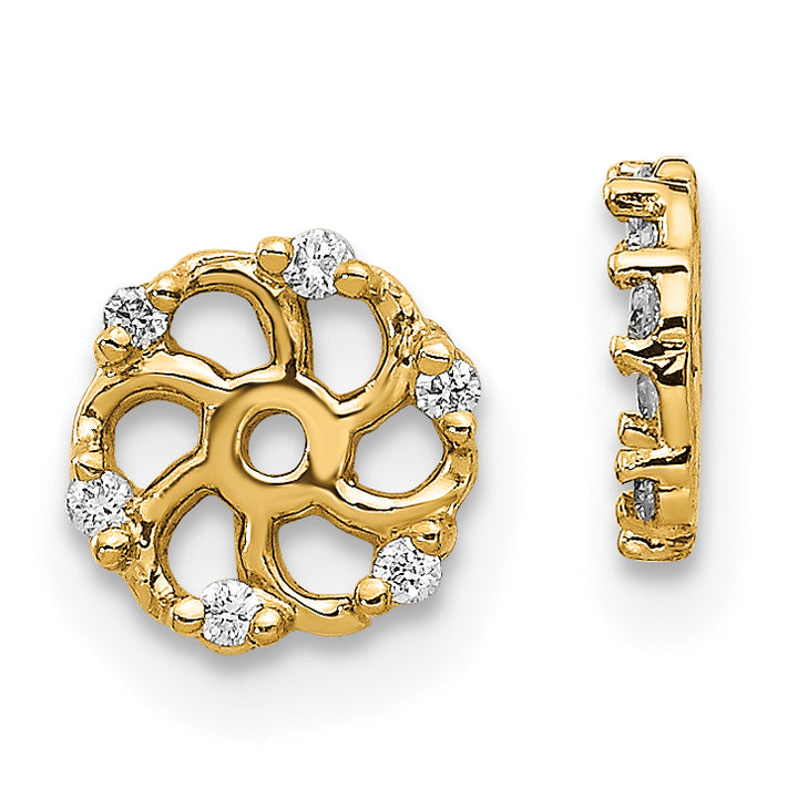 14k Yellow Gold 1/20 CT I1 Diamond Swirl Design Earring Jackets