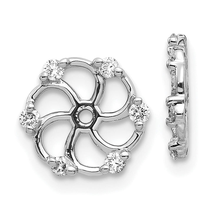 14k White Gold 1/5 CT I1 Diamond Swirl Design Earring Jackets