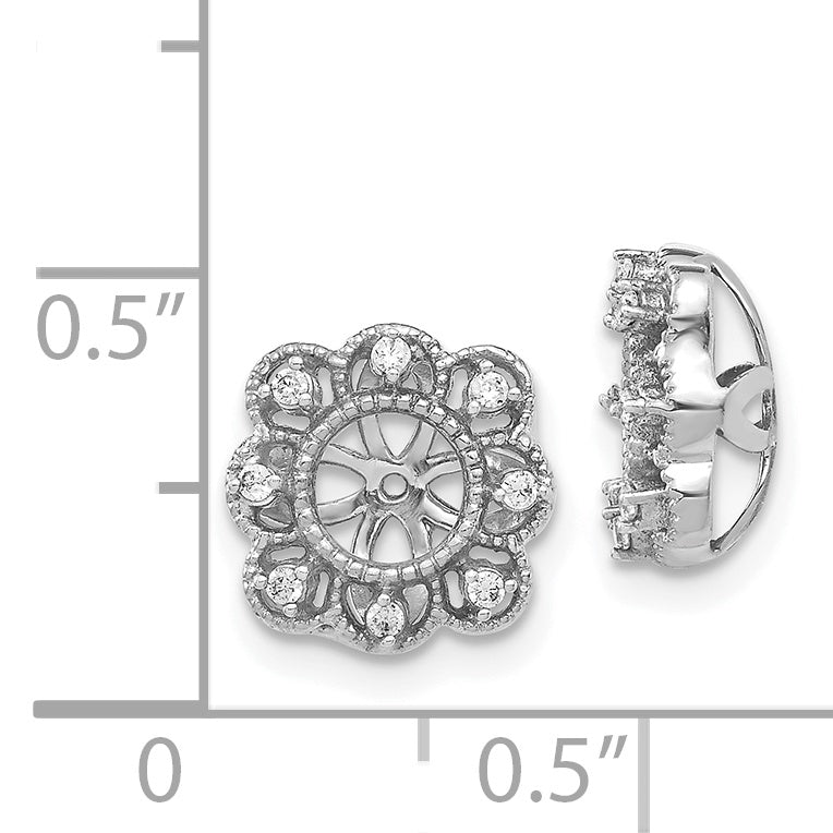 14k White Gold Fancy 1/10 CT Diamond Cluster Earring Jackets