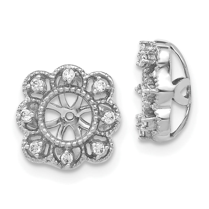 14k White Gold Fancy 1/10 CT Diamond Cluster Earring Jackets
