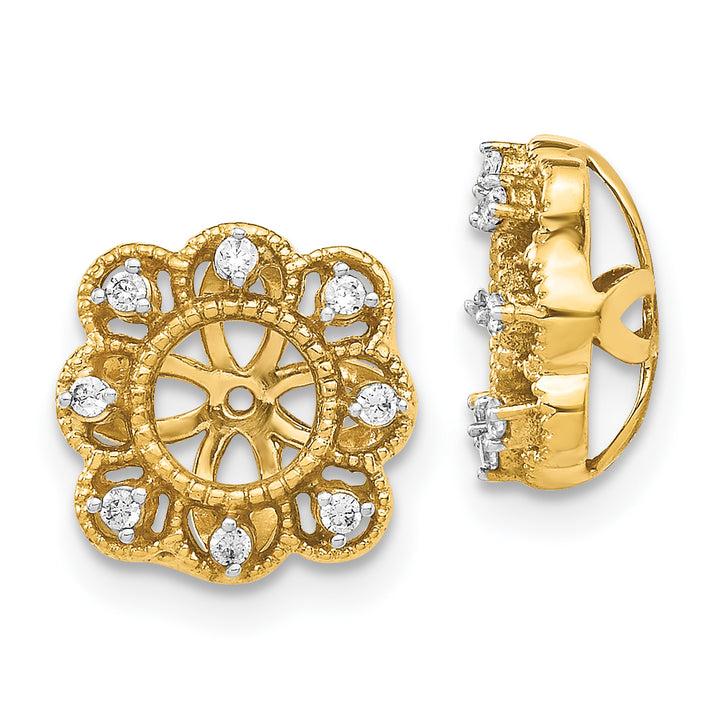 14k Yellow Gold 1/10 CT Diamond Cluster Earring Jackets