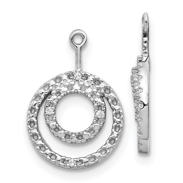 14k White Gold Double Circle Design Diamond Earring Jackets