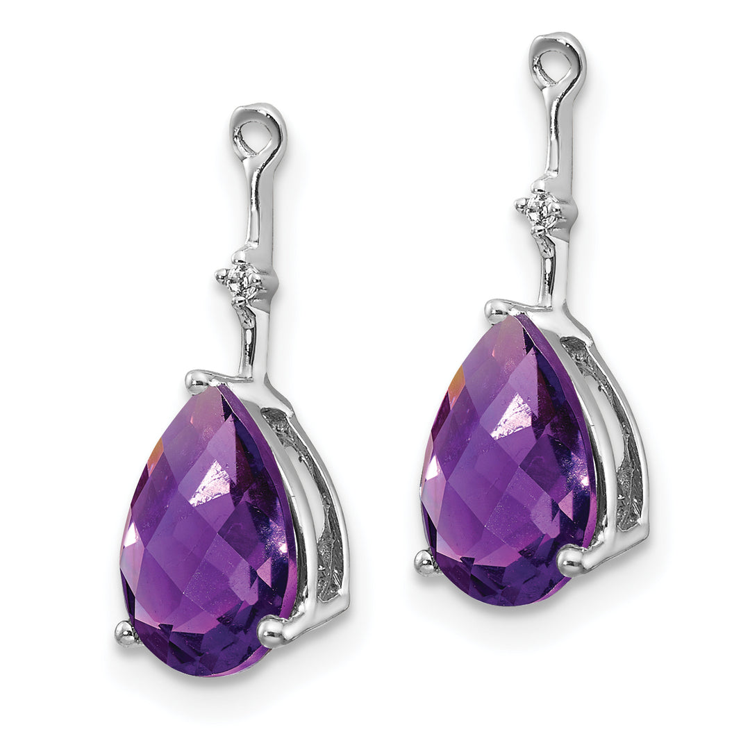 14k White Gold Diamond and 8x6 Pear Amethyst Earring Jacket