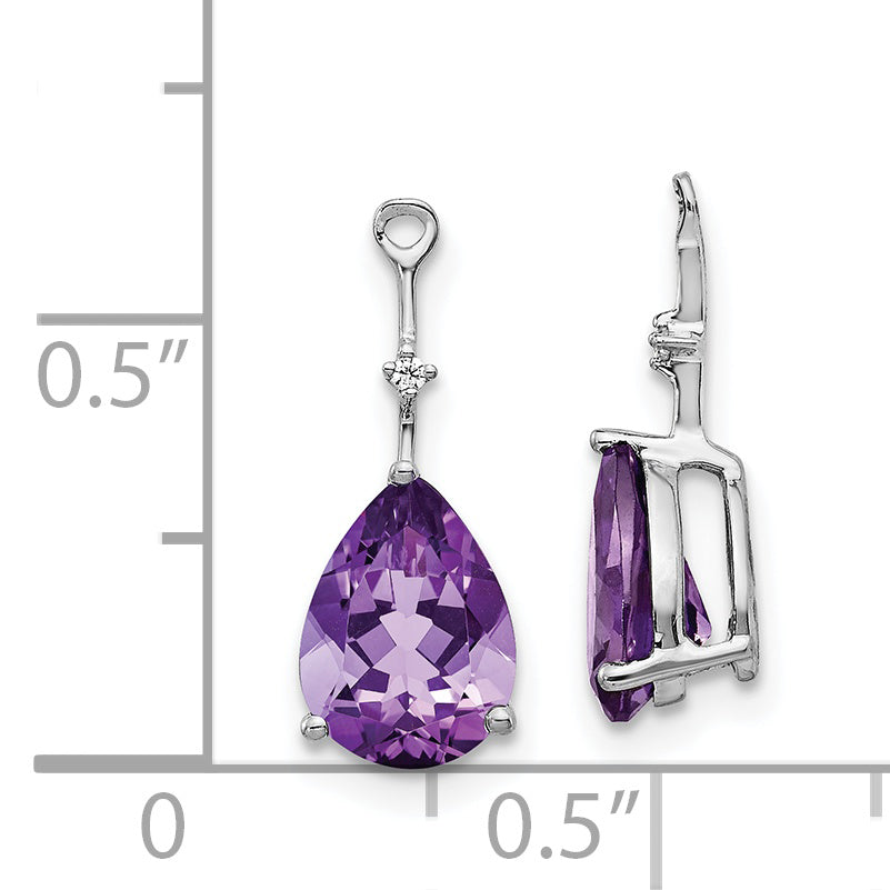 14k White Gold Diamond and 8x6 Pear Amethyst Earring Jacket