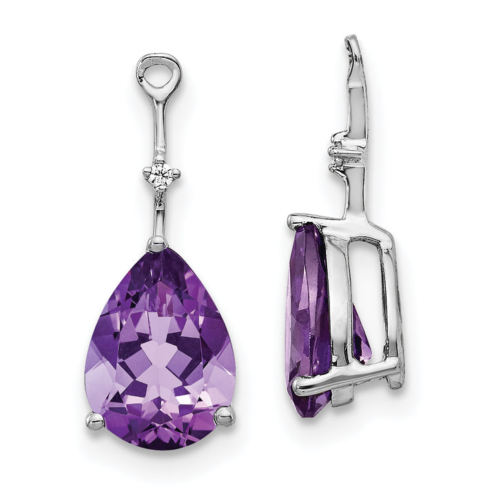 14k White Gold Diamond and 8x6 Pear Amethyst Earring Jacket
