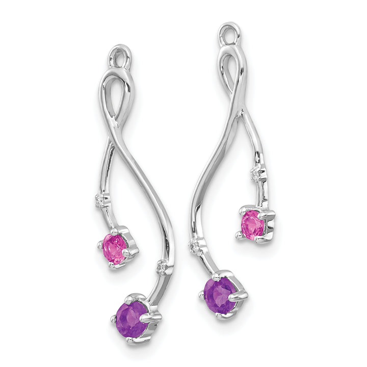 14k White Gold Diamond/Amethyst/Pink Tourmaline Dangle Earring Jackets