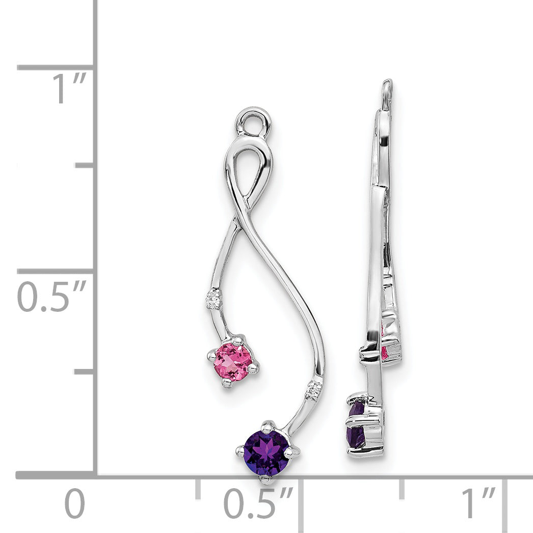 14k White Gold Diamond/Amethyst/Pink Tourmaline Dangle Earring Jackets
