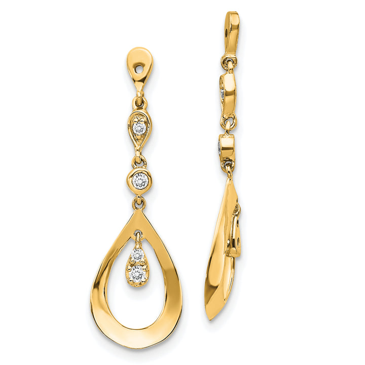 14k Yellow Gold 1/8 CT Diamond Teardrop Dangle Earring Jackets