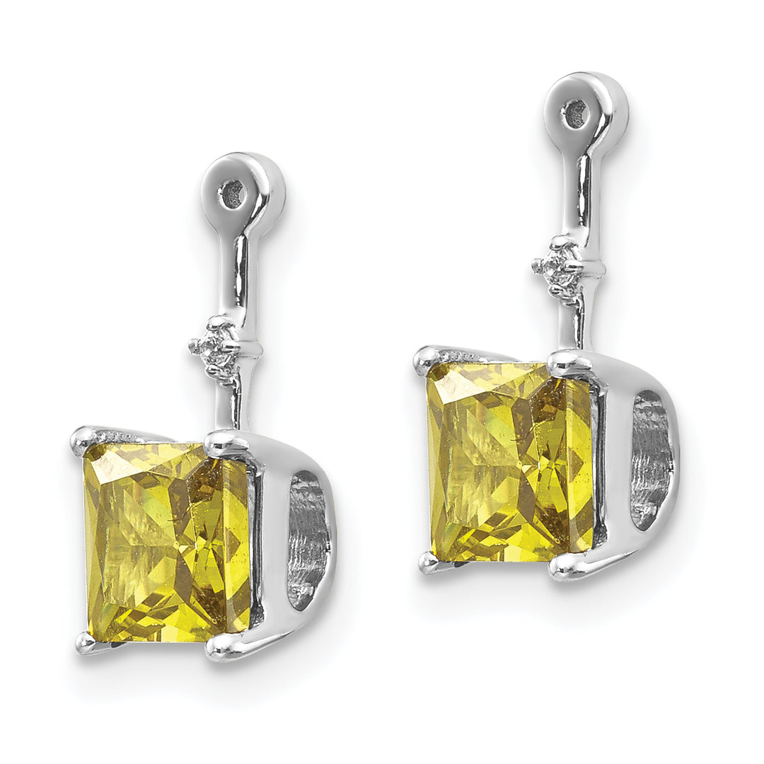 14k White Gold Diamond and 5mm Square Stone Peridot Earring Jacket