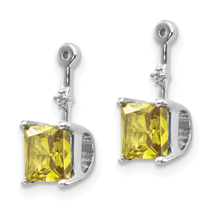 14k White Gold Diamond and 5mm Square Stone Peridot Earring Jacket