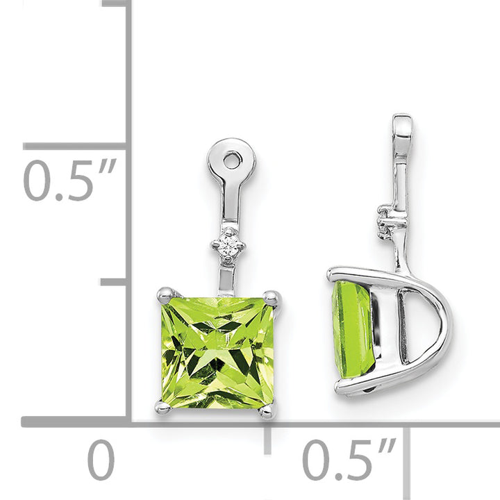14k White Gold Diamond and 5mm Square Stone Peridot Earring Jacket