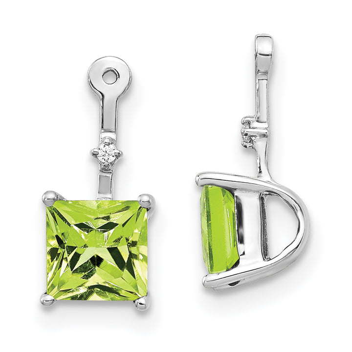 14k White Gold Diamond and 5mm Square Stone Peridot Earring Jacket