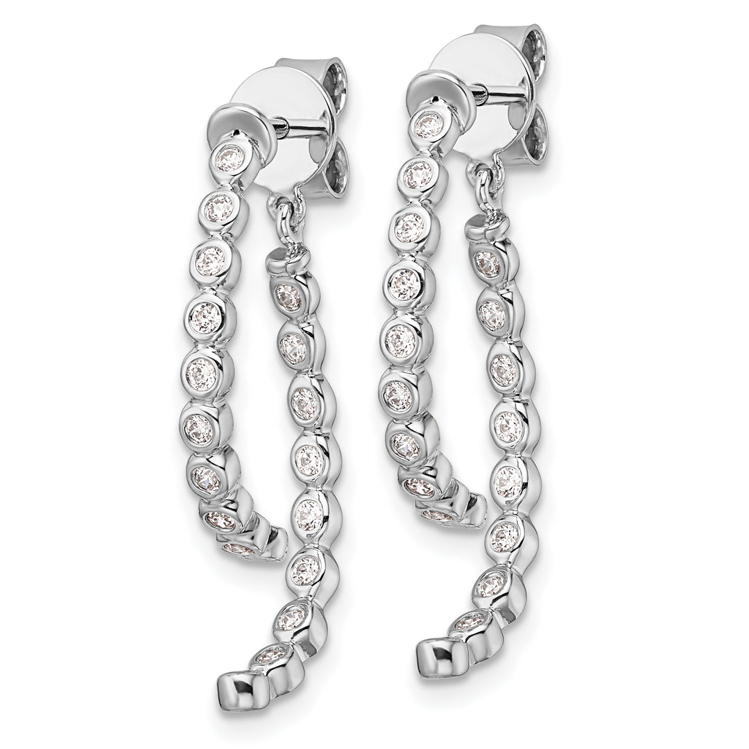 14K White Gold 3/8 CT Diamond Bezel Front and Back Dangle Earrings