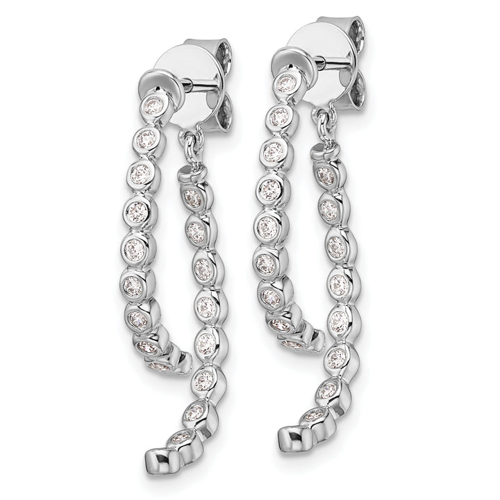 14K White Gold 3/8 CT Diamond Bezel Front and Back Dangle Earrings