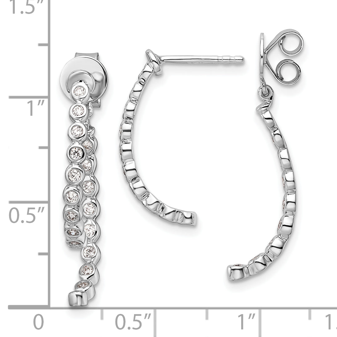 14K White Gold 3/8 CT Diamond Bezel Front and Back Dangle Earrings