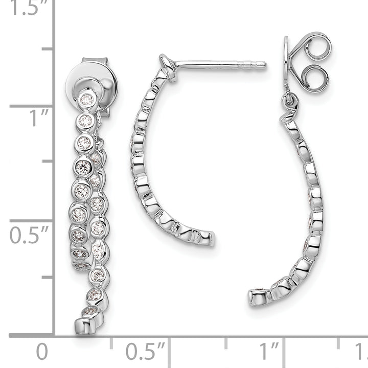 14K White Gold 3/8 CT Diamond Bezel Front and Back Dangle Earrings