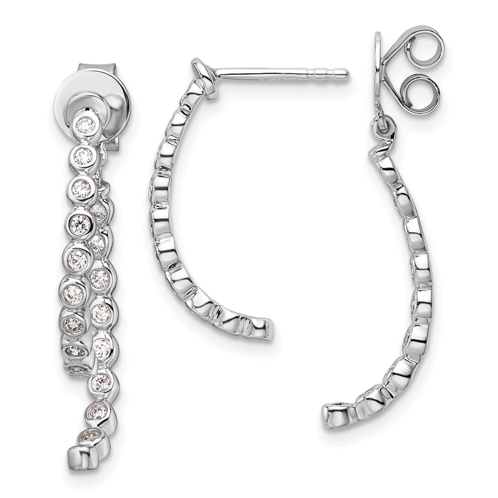 14K White Gold 3/8 CT Diamond Bezel Front and Back Dangle Earrings