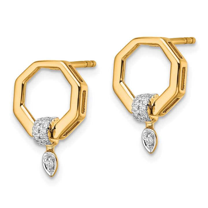14K Yellow Gold Polished 1/10 CT Diamond Octagon Shape Drop Post Earrings