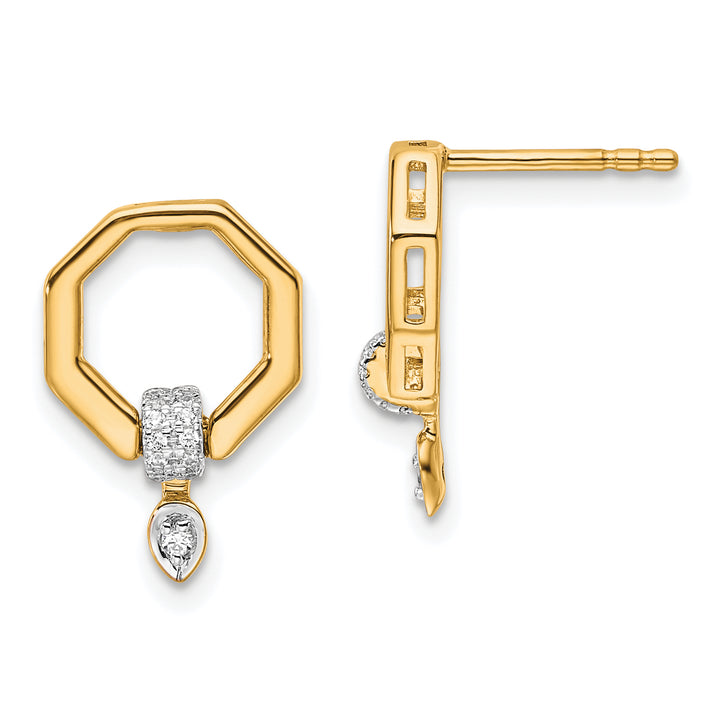 14K Yellow Gold Polished 1/10 CT Diamond Octagon Shape Drop Post Earrings