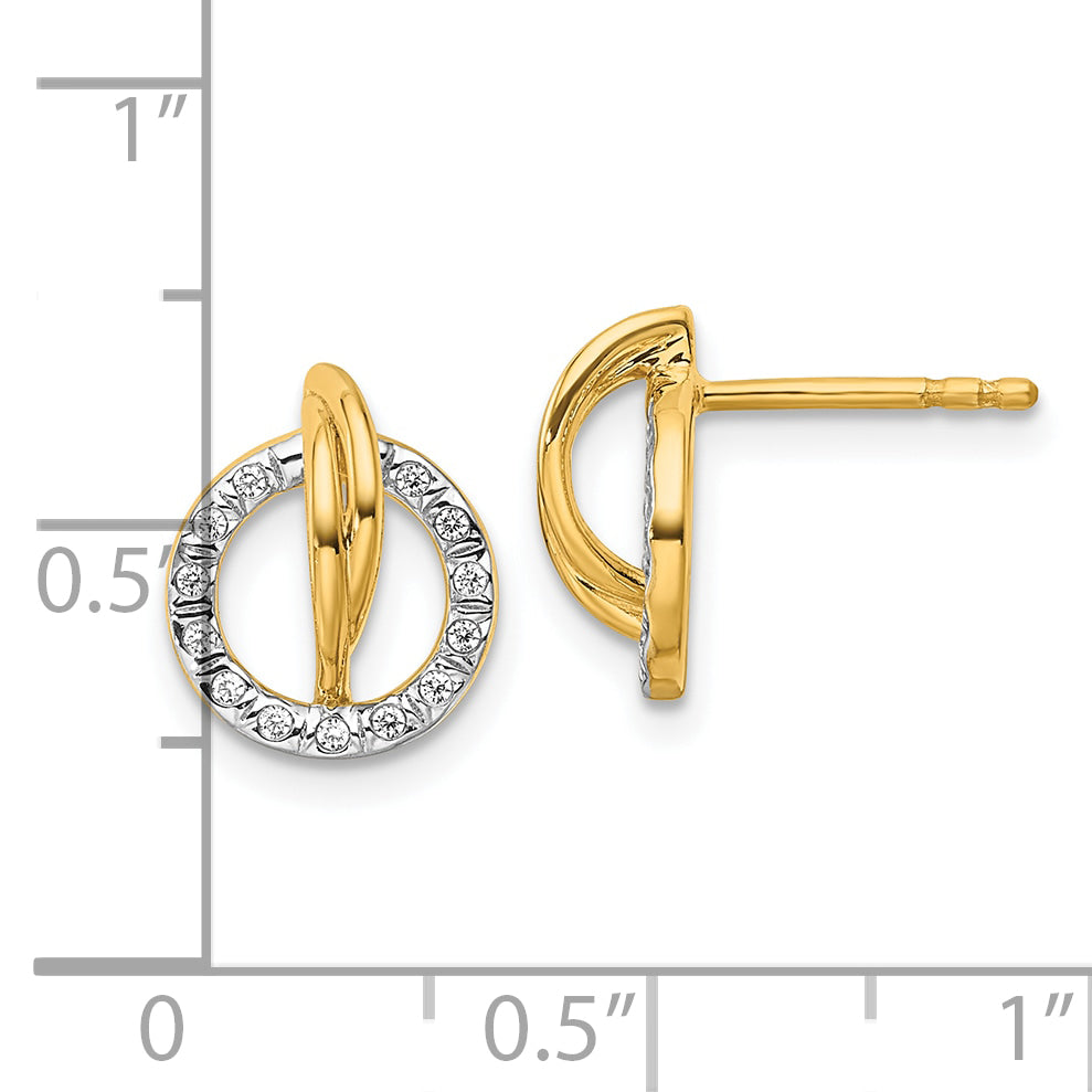 14K Yellow Gold 1/10 CT Diamond Open Circle Drop Post Earrings