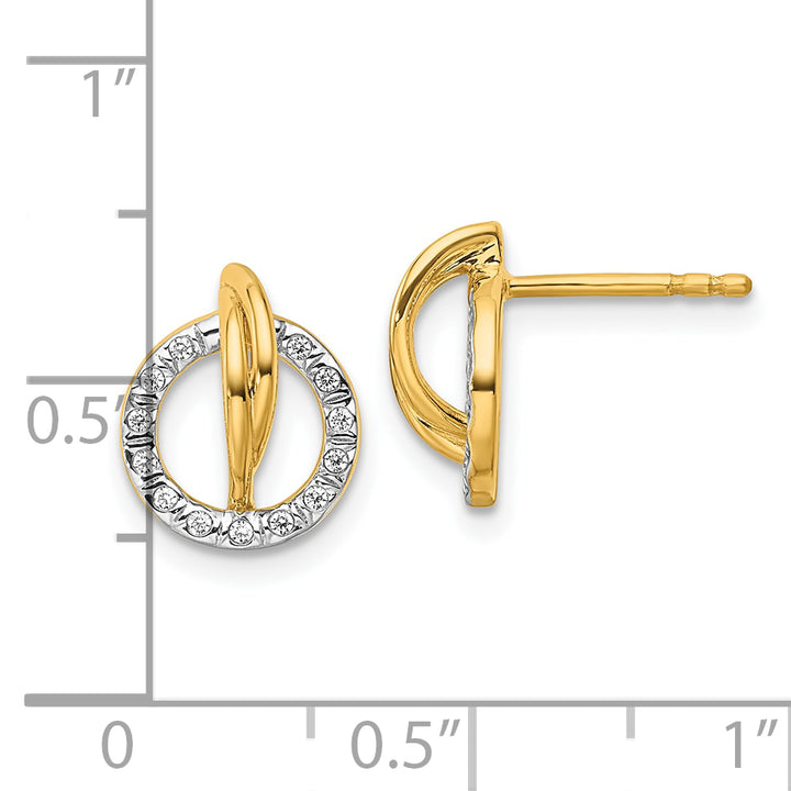 14K Yellow Gold 1/10 CT Diamond Open Circle Drop Post Earrings