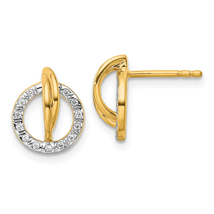 14K Yellow Gold 1/10 CT Diamond Open Circle Drop Post Earrings