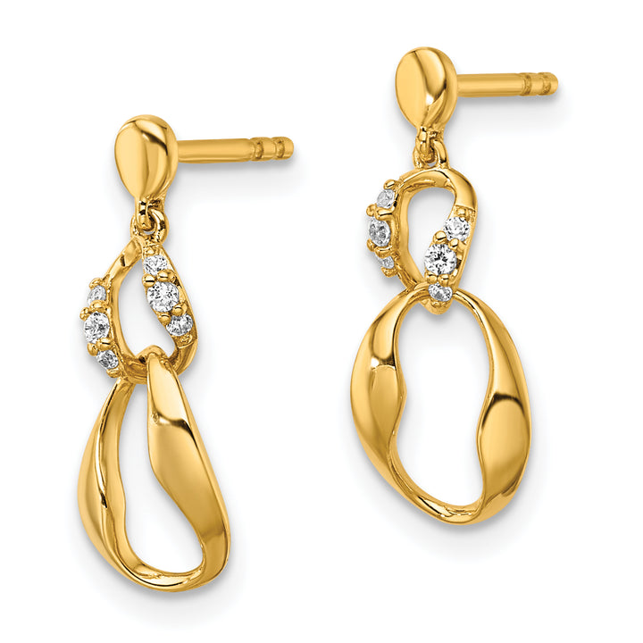 14K Yellow Gold Polished 1/15 CT Diamond Wavy Oval Dangle Post Earrings