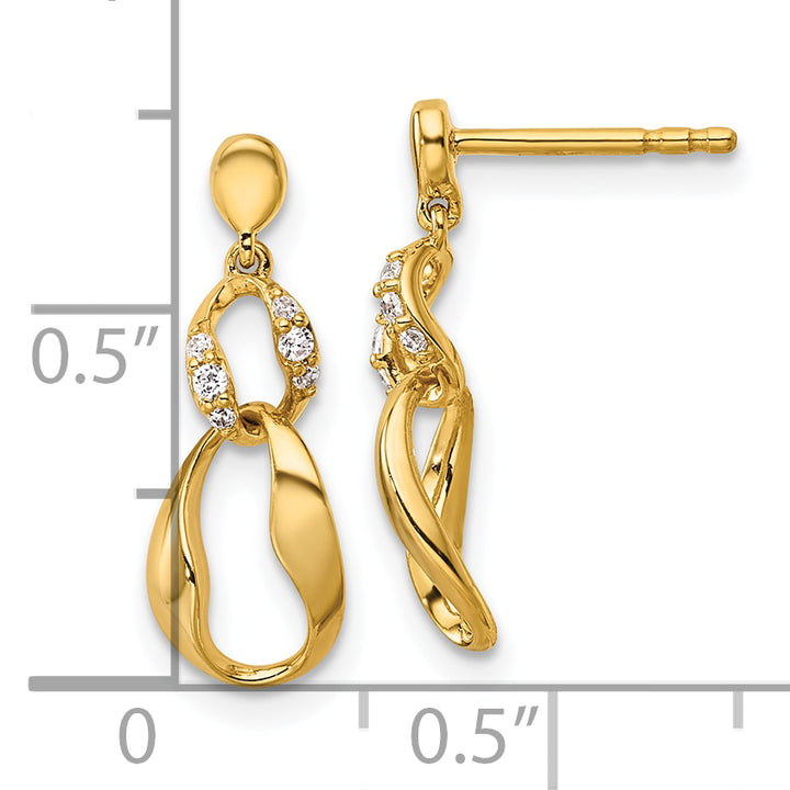 14K Yellow Gold Polished 1/15 CT Diamond Wavy Oval Dangle Post Earrings
